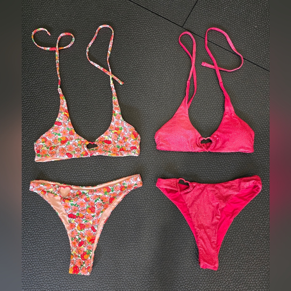 Blackbough Floral And Red Bikini Set